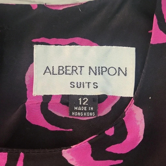 🛍Albert Nipon Vintage Black Pink Silk Floral Long Sleeve‎ Blouse Womens 12 - Picture 4 of 5